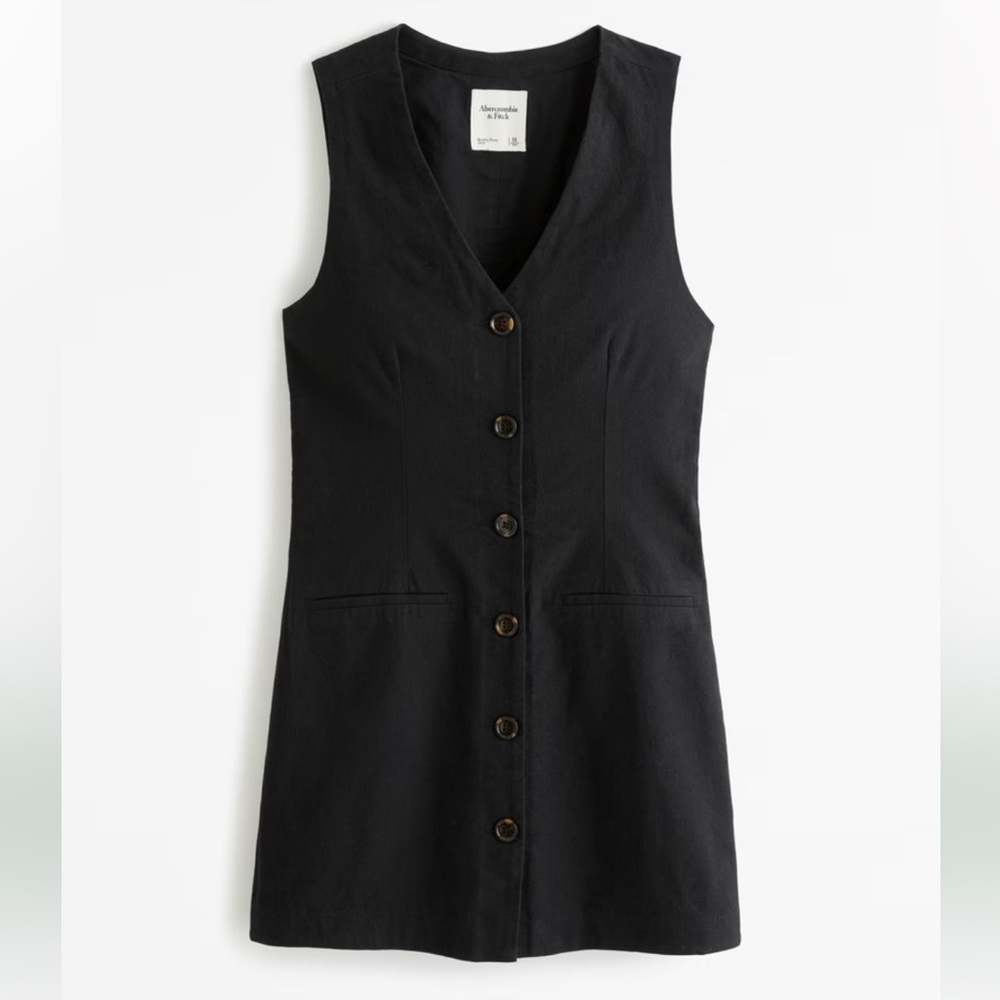 Abercrombie & Fitch Black Buttoned Linen Sheath